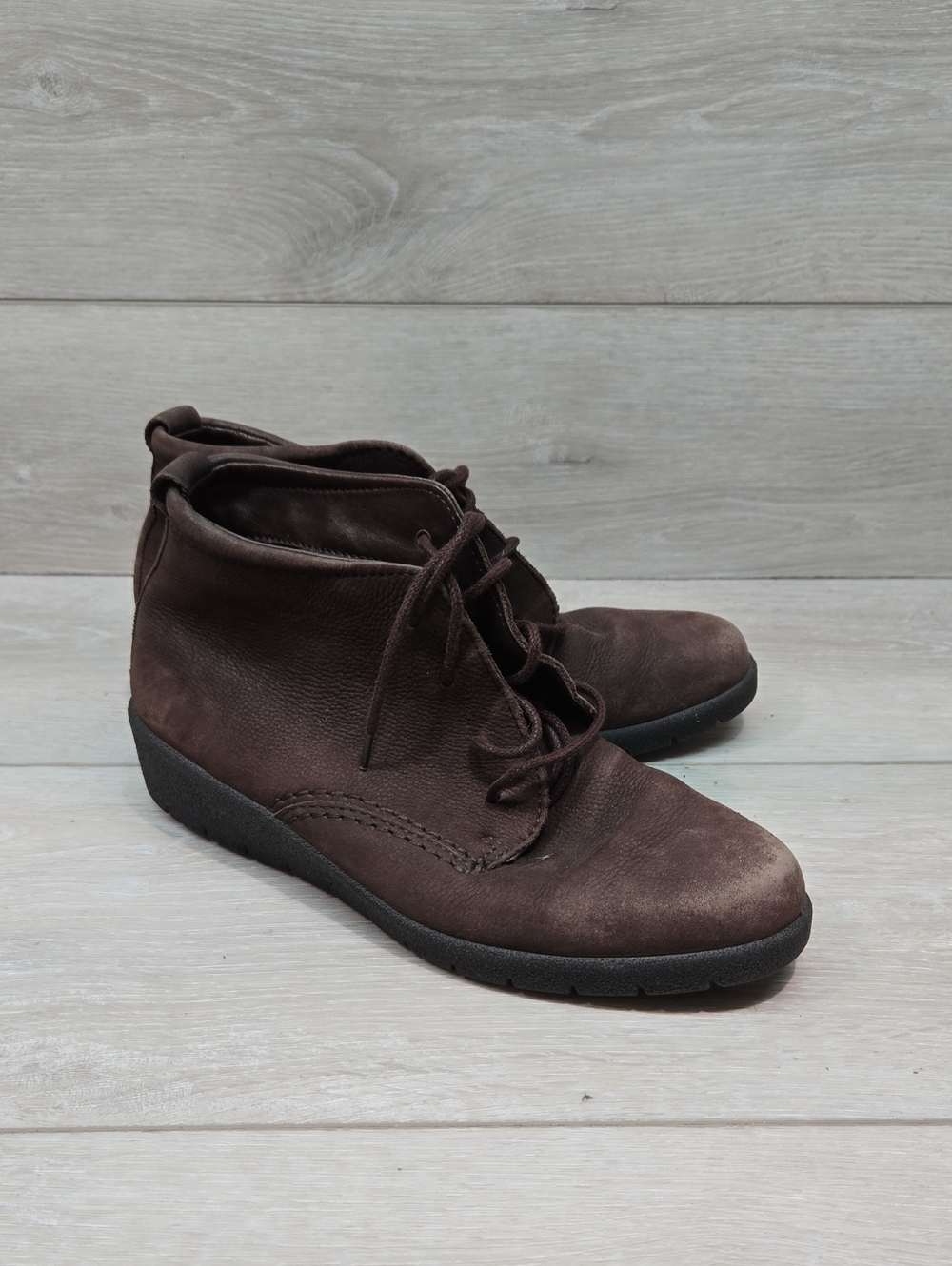Ecco Women High Top Leather Lace Up Wedge Boots Shoes Sz 36/5-5.5